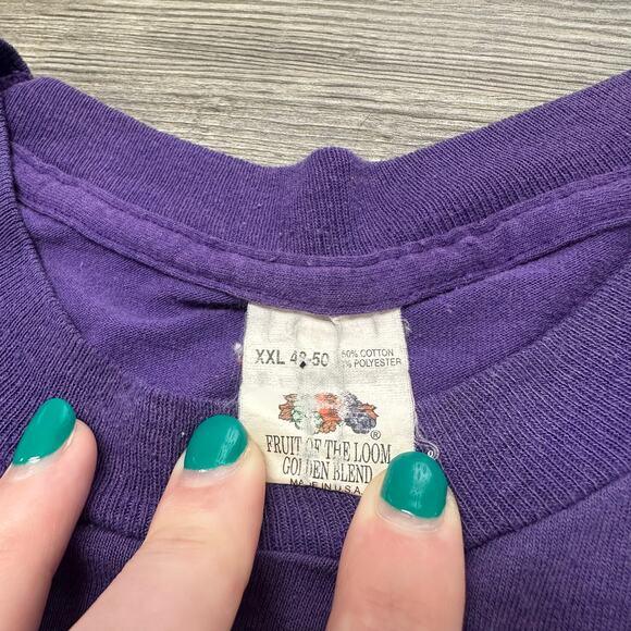 Vintage 80s Fruit of the Loom Golden Blend Purple Mens 2XL Blank Pocket Tee - Picture 4 of 8
